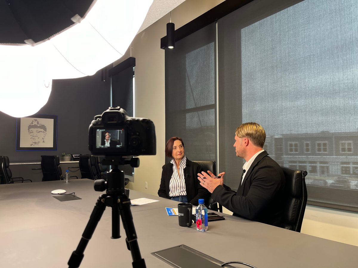 Mark Johnson recording a podcast interview in studio